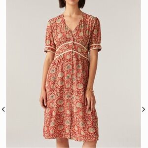ba&sh Red and Cream Midi Dress